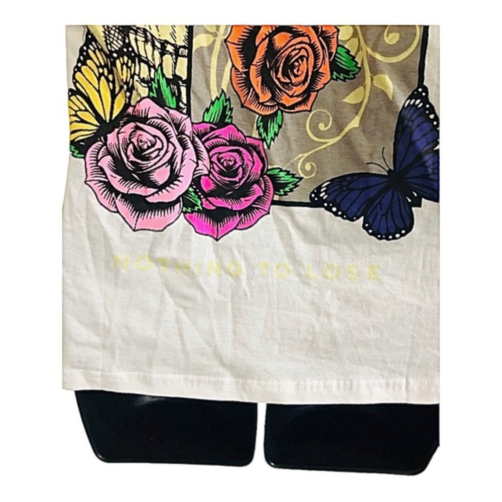 White butterfly floral skull Roses graphic‎ print t-shirt size small brand new - Picture 7 of 15